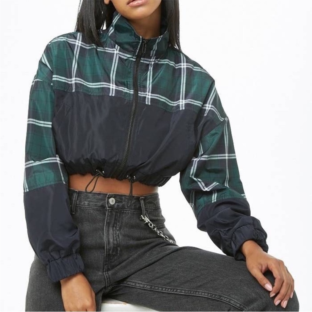 Forever 21 Colorblock Plaid Cropped Windbreaker